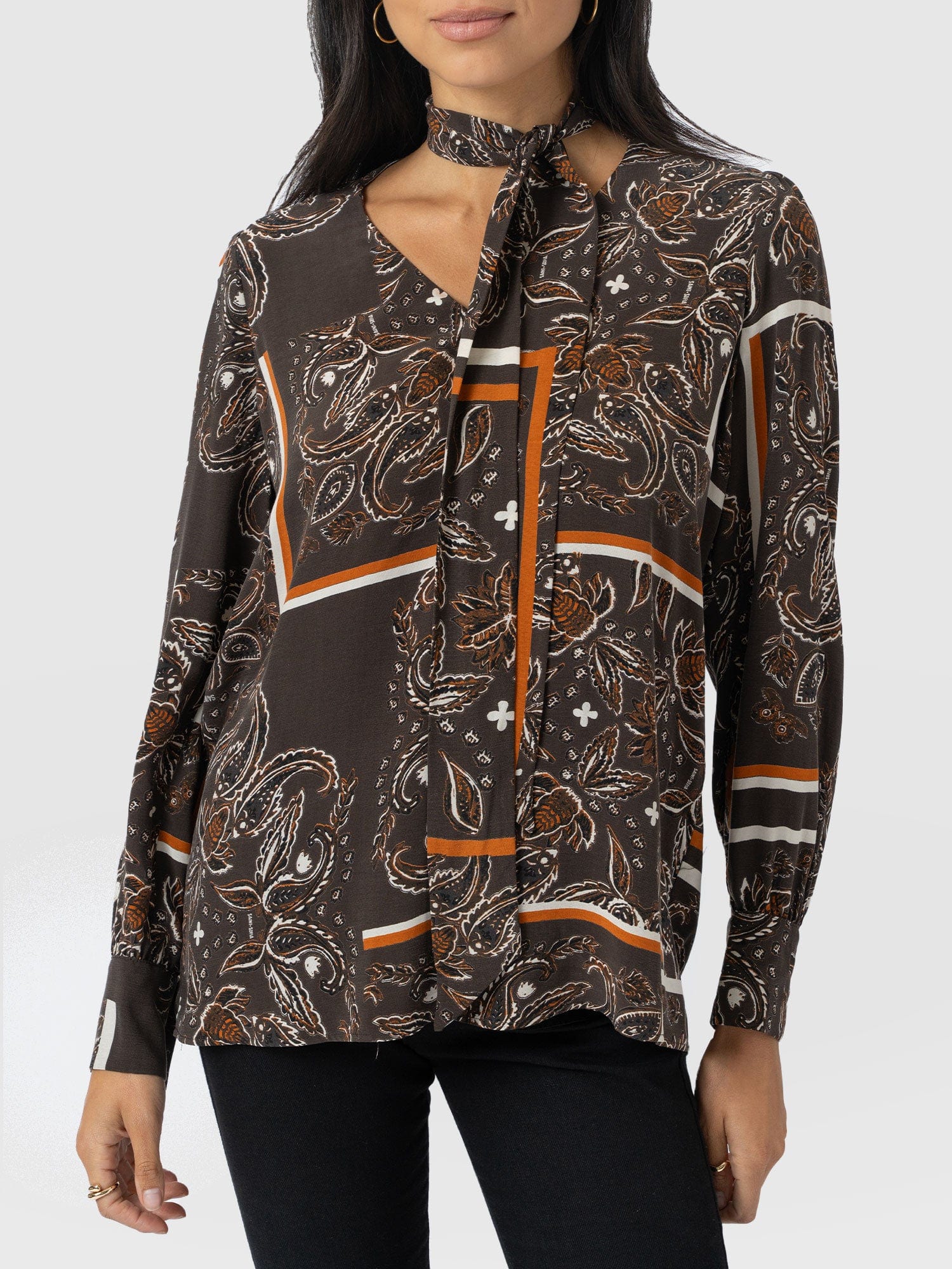 Joselyn V Neck Blouse - Brown Paisley - Women's Blouses | Saint + Sofia? USA